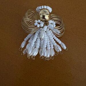 Pin/Brooch Costume Gold and White Beaded Angel